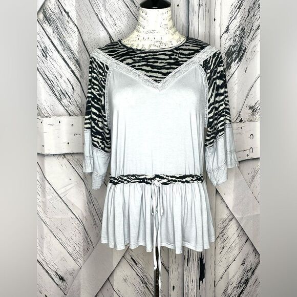 POL Tops - POL "The Trena" Gray Zebra Print Waist Tie Top S